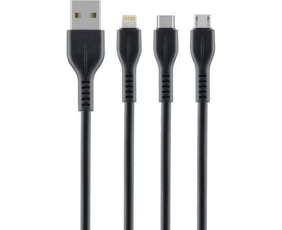 Дата-кабель 3 в 1: micro USB, USB-C, Ligthning Deppa 1м, черный, нейлон, Axxa 7272 