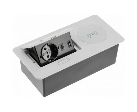 Выдвижной блок розеток GTV выдвижная розетка на 1 EURO розетку и 2 USB-A+C, беспроводная зарядка, серый, AE-PB1SAVAP-53 