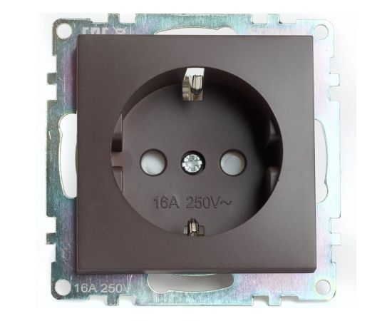 1-местная розетка с заземлением (механизм) STEKKER GLS16-7110-04, 250В, 16А с защитной шторкой, серия Катрин, шоколад 49028 