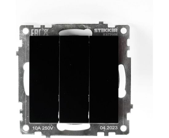 3-клавишный выключатель STEKKER (механизм), gls10-7108-05, 250v, 10а, серия катрин, черный, 49172 – изображение 2
