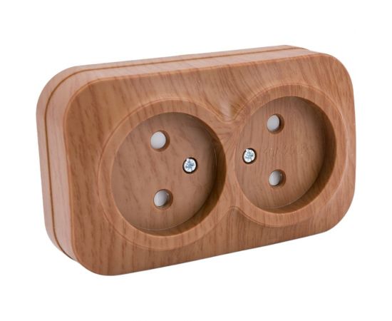 2-ая розетка IEK РСш22-2-ХД без з/к с з/ш о/у 10А GLORY дуб ERH23-K24-10 – изображение 2