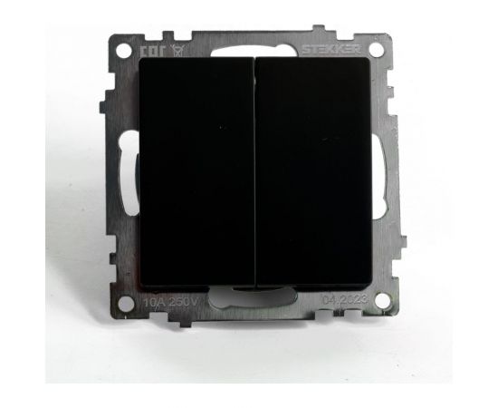 2-клавишный переключатель (механизм) STEKKER gls10-7107-05, 250v, 10а, серия катрин, черный, 49167 – изображение 2