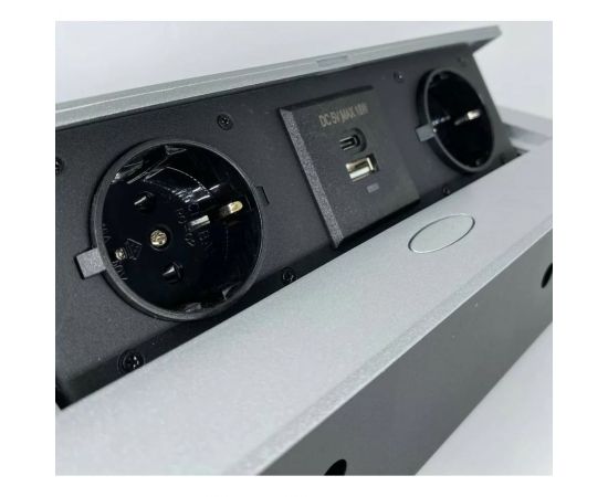 Выдвижной встраиваемый блок розеток Inrior выдвижная розетка, на 2 EURO розетки и 2 USB-A+C, серый, TORO-33-80 – изображение 2