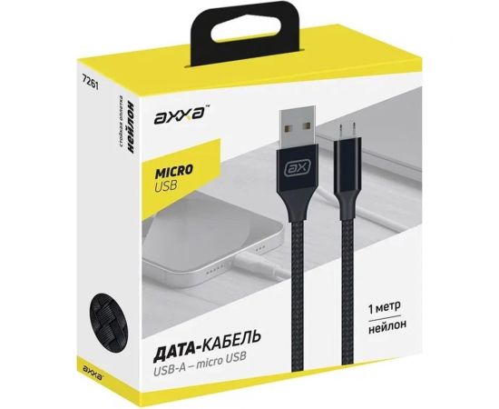 Дата-кабель USB - micro USB Deppa 2А, 1м, нейлон, черный, Axxa 7261 – изображение 2