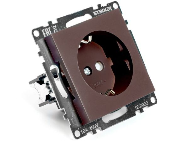1-местная розетка с заземлением (механизм) STEKKER GLS16-7110-04, 250В, 16А с защитной шторкой, серия Катрин, шоколад 49028 – изображение 2