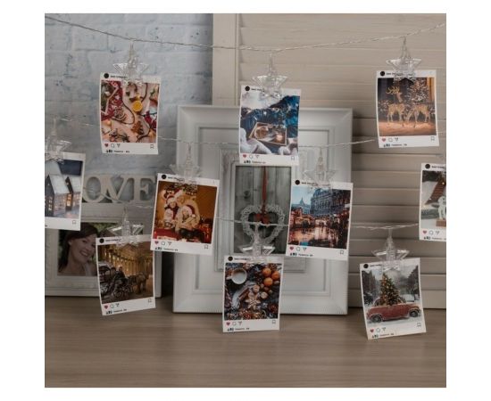 Гирлянда-нить Luazon DCR, 4.5 м, прищепки звезда, IP20, Н.С., LED-20-220V, фиксинг, теплый белый 4445725 – изображение 2