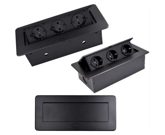 Выдвижная розетка Inrior выдвижной встраиваемый блок розеток, на 3 euro розетки, без проводки, черный TORO-01-20 – изображение 2