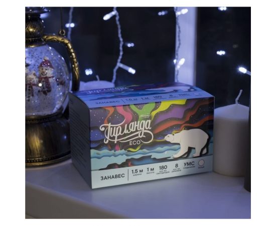 Занавес Luazon ECO IP20, УМС вилка, 1.5х1 м, Н.С. LED-180-220V, 8 режимов, белый 1080453 – изображение 3