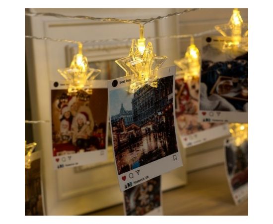 Гирлянда-нить Luazon DCR, 4.5 м, прищепки звезда, IP20, Н.С., LED-20-220V, фиксинг, теплый белый 4445725 – изображение 3
