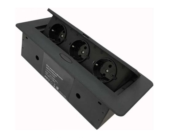Выдвижная розетка Inrior выдвижной встраиваемый блок розеток, на 3 euro розетки, без проводки, черный TORO-01-20 – изображение 3