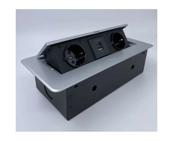 Выдвижной встраиваемый блок розеток Inrior выдвижная розетка, на 2 EURO розетки и 2 USB-A+C, серый, TORO-33-80 – изображение 3