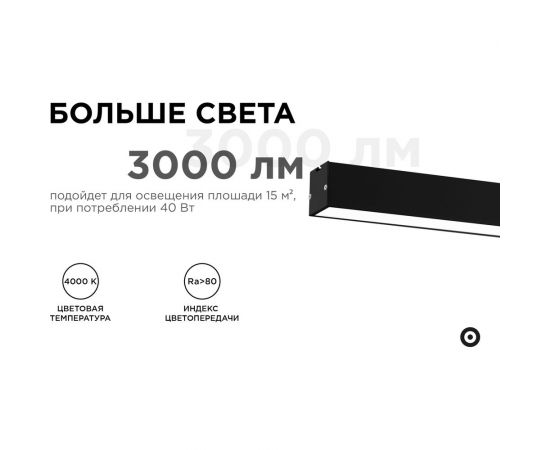 Линейный подвесной светодиодный светильник Apeyron 40Вт, ip40, 4x4х118 см, цвет - черный / 30-12 – изображение 3