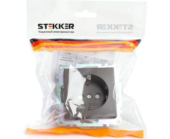 1-местная розетка с заземлением (механизм) STEKKER GLS16-7110-04, 250В, 16А с защитной шторкой, серия Катрин, шоколад 49028 – изображение 5