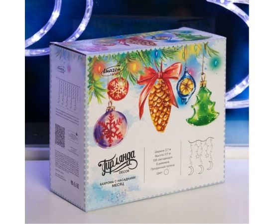 Бахрома Luazon DECOR Месяц, IP20, Ш2.7 м, В0.9 м, Н.С. LED-138-220V, 8 режимов, белый 4356980 – изображение 6