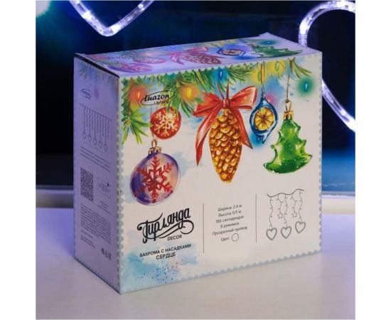 Бахрома Luazon DECOR Сердце, IP20, Ш2.4 м, В0.9 м, Н.С. LED-186-220V, 8 режимов, белый 4356977 – изображение 6