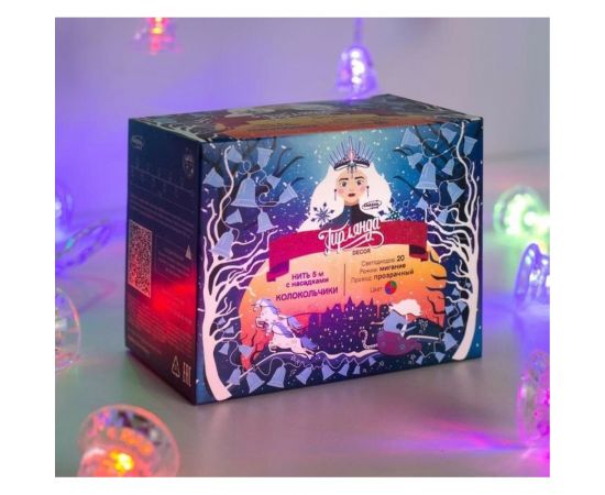 Гирлянда-нить Luazon DCR, 5 м, колокольчики, IP20, Н.С. LED-20-220V, мигание, мультиколор 541537 – изображение 6