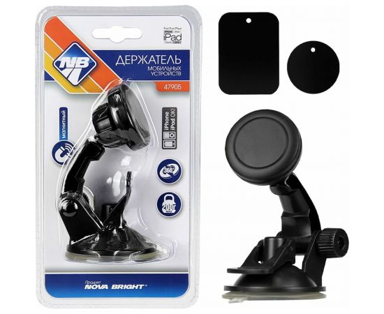 Магнитный держатель мобильного устройства Nova Bright на присоске с фиксатором 47905 