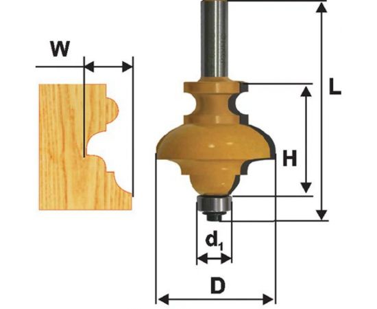 Фреза кромочная фигурная мультипрофильная (34,9х25,4х70 мм; хвостовик 8 мм) Энкор 10570 