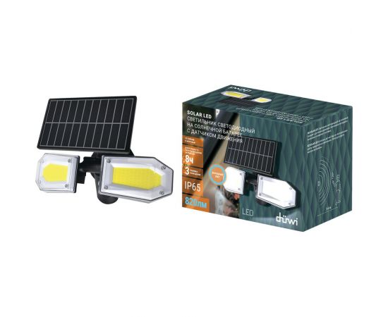 Светодиодный светильник duwi с датчиком движения Solar LED на солнечных батареях, 25Вт, 6500К, 820Лм, IP65, 3 режима, цвет черный 25018 0 