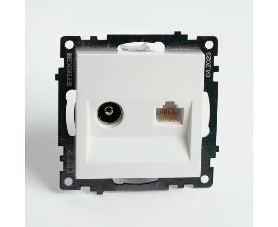 Розетка STEKKER телевизионная + компьютерная RJ-45 (механизм), gls00-7106-01, 75 ом, 5-862мгц, серия катрин, белый, 49181 