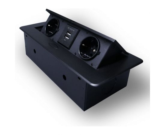 Горизонтальная выдвижная розетка ROCKETSOCKET 2 euro 16a, 2 usb a с блоком 5В/2.1а, проводка, цвет черный SHS018-B 