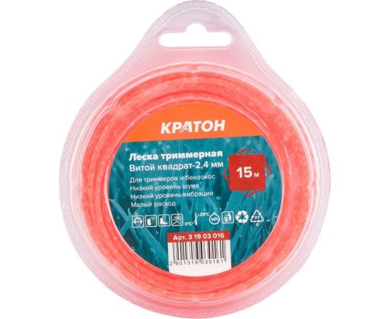 Леска триммерная Витой квадрат 2.4 мм, 15 м КРАТОН 3 19 03 016 