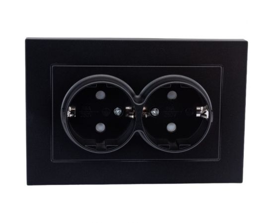 Двухместная розетка UNIVersal серия афина с/з, з/ш, с/у, 16а, 220в, графит еврослот A0050-Gr – изображение 2