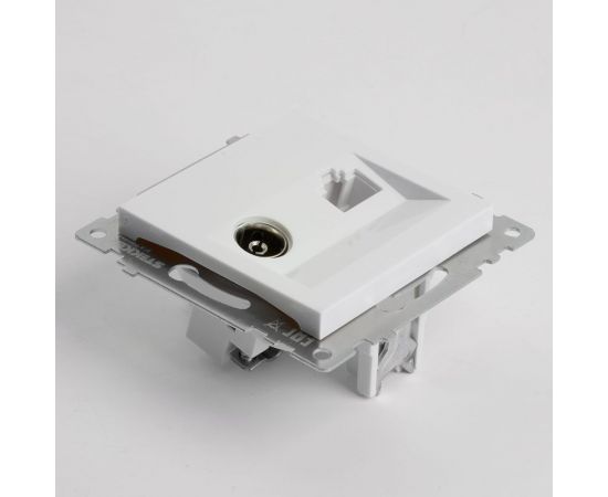 Розетка STEKKER телевизионная + компьютерная RJ-45 (механизм), gls00-7106-01, 75 ом, 5-862мгц, серия катрин, белый, 49181 – изображение 2
