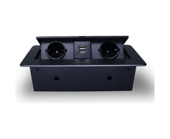 Горизонтальная выдвижная розетка ROCKETSOCKET 2 euro 16a, 2 usb a с блоком 5В/2.1а, проводка, цвет черный SHS018-B – изображение 2