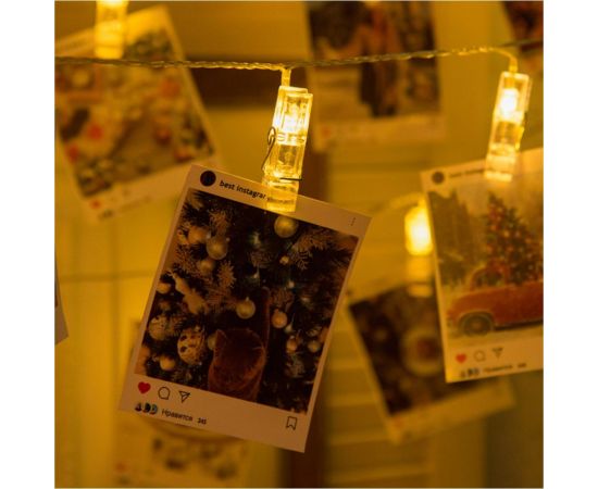 Гирлянда-нить Luazon DCR, 5 м, с насадками Прищепки, IP20, Н.С. LED-30-220V, 8 режимов, ТЕПЛО-БЕЛЫЙ 2433911 – изображение 3