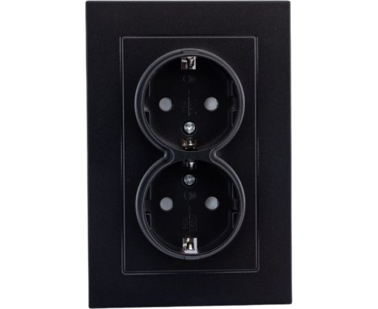 Двухместная розетка UNIVersal серия афина с/з, з/ш, с/у, 16а, 220в, графит еврослот A0050-Gr – изображение 3