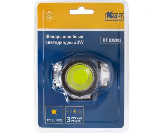 Налобный светодиодный фонарь KRAFT 3W KT 835902 – изображение 3