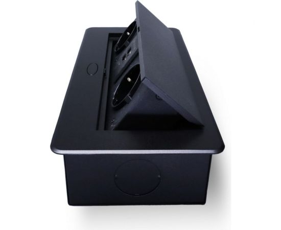 Горизонтальная выдвижная розетка ROCKETSOCKET 2 euro 16a, 2 usb a с блоком 5В/2.1а, проводка, цвет черный SHS018-B – изображение 3