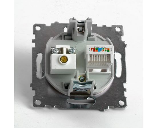 Розетка телевизионная + компьютерная RJ-45 STEKKER (механизм), gls00-7106-03, 75 ом, 5-862мгц, серия катрин, серебро, 49183 – изображение 4