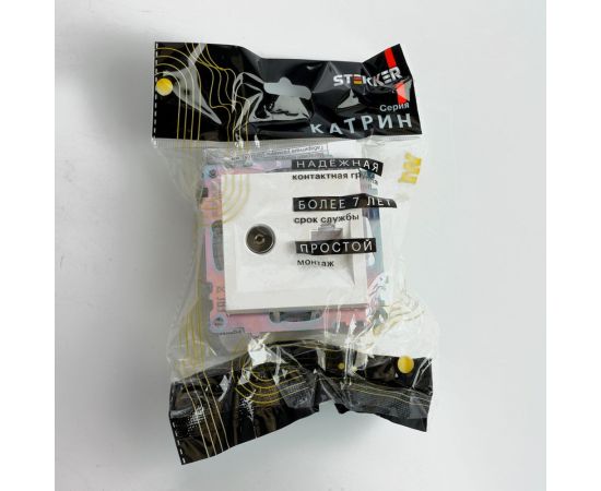 Розетка STEKKER телевизионная + компьютерная RJ-45 (механизм), gls00-7106-01, 75 ом, 5-862мгц, серия катрин, белый, 49181 – изображение 5
