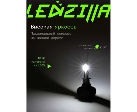 Светодиодные лампы LED для авто LEDZILLA S1 HB4 9006 25Вт 12В лампочки для автомобилей в фары ДХО птф лед, комплект 2шт S1-9006 – изображение 7