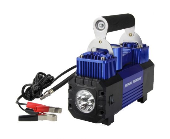 Компрессор Nova Bright АК-90 двухпоршневой, до 90 л/мин., 150 PSI, 12В, металл.корпус, пластик.кейс, цифровой манометр, LED-фонарь 36450 – изображение 2