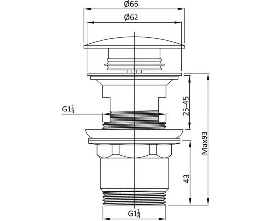 Донный клапан VINCEA клик-клак G1 1/4, с переливом, хром DPU-1B01CH – изображение 2