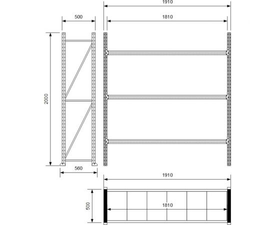 Стеллаж Ирбис Л50 2000x500x1800 мм, 3 яруса, металлические полки X961629471 – изображение 2