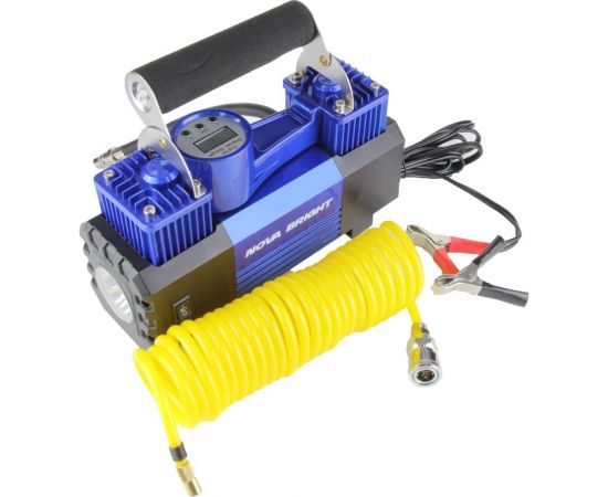 Компрессор Nova Bright АК-90 двухпоршневой, до 90 л/мин., 150 PSI, 12В, металл.корпус, пластик.кейс, цифровой манометр, LED-фонарь 36450 – изображение 3