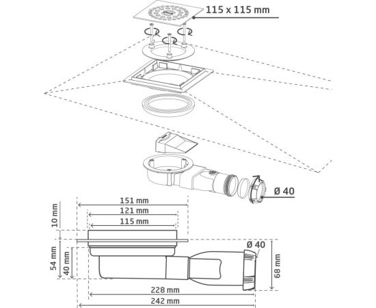 Трап под плитку Wirquin Venisio Compact силикон, мембр., D90 мм, D40/43 мм, высота под полом 30723462 – изображение 6