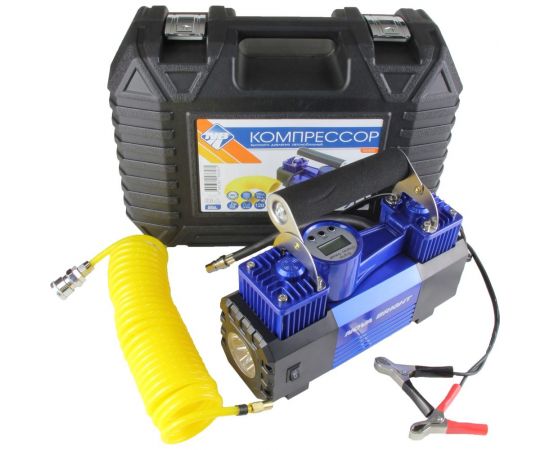 Компрессор Nova Bright АК-90 двухпоршневой, до 90 л/мин., 150 PSI, 12В, металл.корпус, пластик.кейс, цифровой манометр, LED-фонарь 36450 – изображение 6