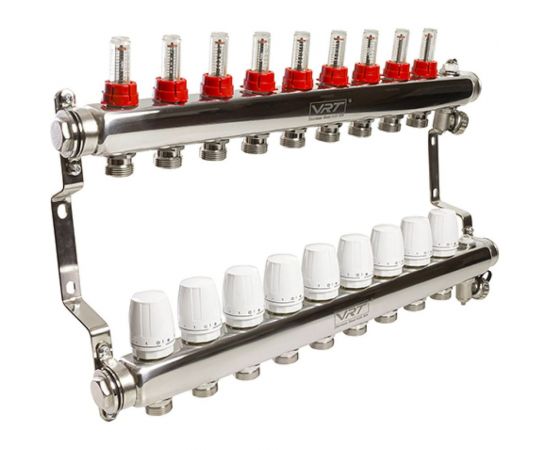 Коллекторная группа VRT 1""х3/4"", евроконус, 9 выходов, c расходомерами 530148 