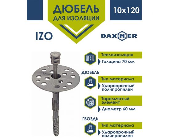 Дюбель с пластиковым гвоздем Daxmer IZO 10x120, 500 шт. 317607 – изображение 2