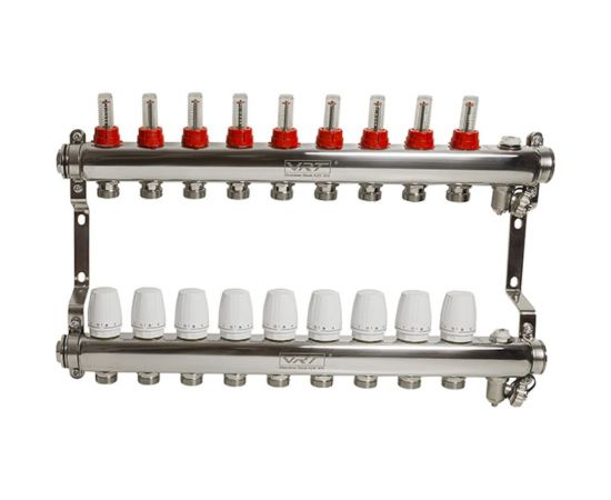 Коллекторная группа VRT 1""х3/4"", евроконус, 9 выходов, c расходомерами 530148 – изображение 2