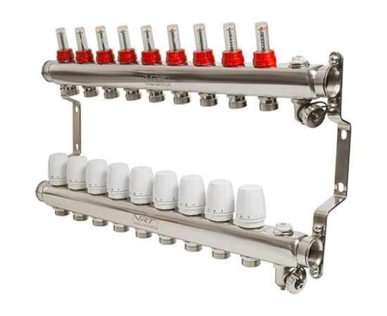 Коллекторная группа VRT 1""х3/4"", евроконус, 9 выходов, c расходомерами 530148 – изображение 3