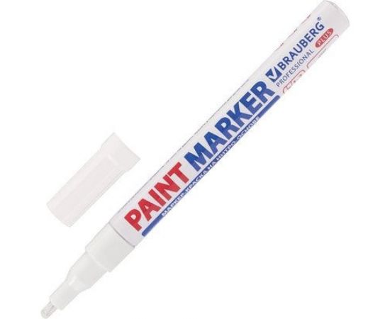Лаковый маркер-краска BRAUBERG paint marker 2 мм, белый, нитро-основа, алюминиевый корпус 151438 