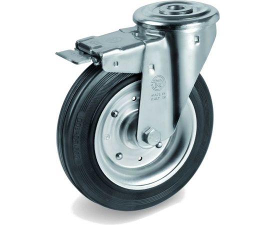 Колесо поворотное с тормозом 80 мм, грузоподъемность 65 кг, черная резина Tellure rota 536201 