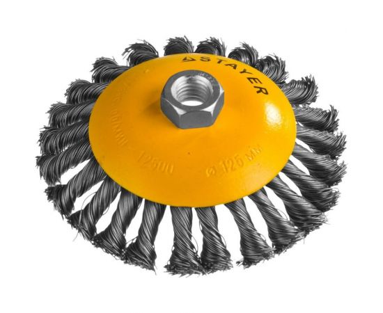 Щетка коническая PROFESSIONAL (125 мм; М14; плетеные пучки проволоки 0.5 мм) для УШМ STAYER 35135-125 