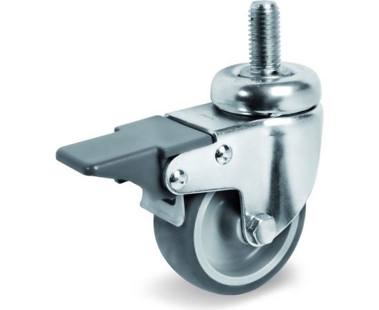 Колесо поворотное с тормозом (60 мм; 60 кг; серая резина/полипропилен; штырь с резьбой M12) Tellure rota 389202 